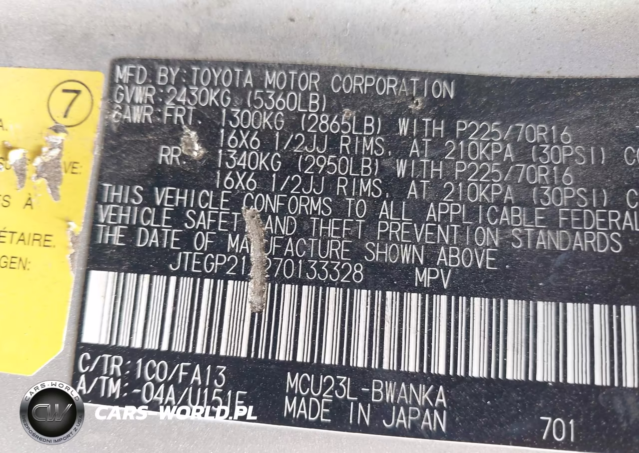 2007 Toyota Highlander V6 (2 Rows) (A5) VIN:JTEGP21A270133328 - 9
