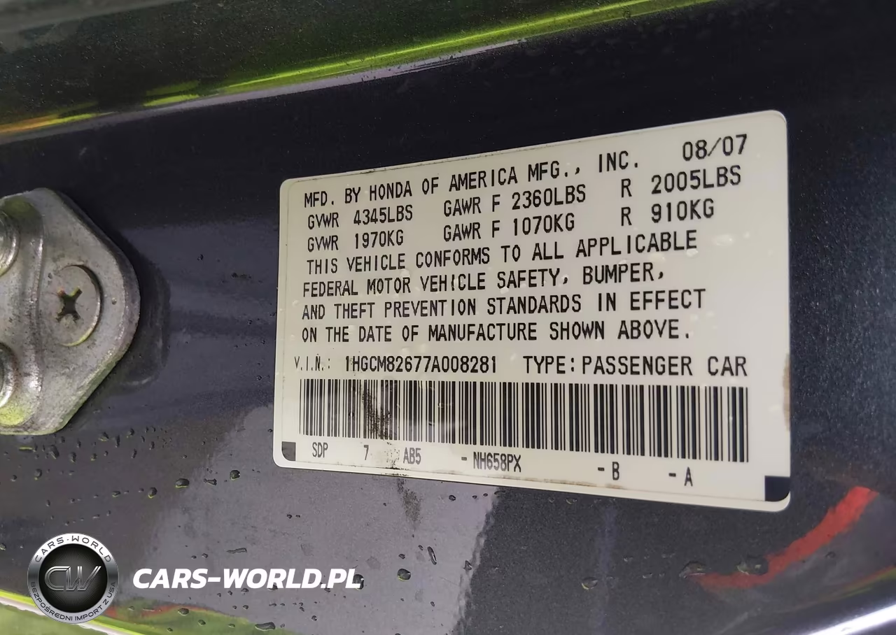 2007 Honda Accord 3.0 Ex VIN:1HGCM82677A008281 - 9