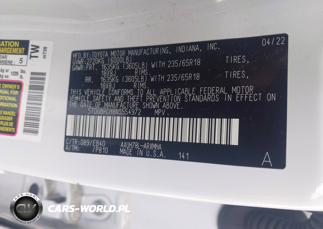 2022 Toyota Highlander Hybrid Xle VIN:5TDGBRCH8NS554972 - 9