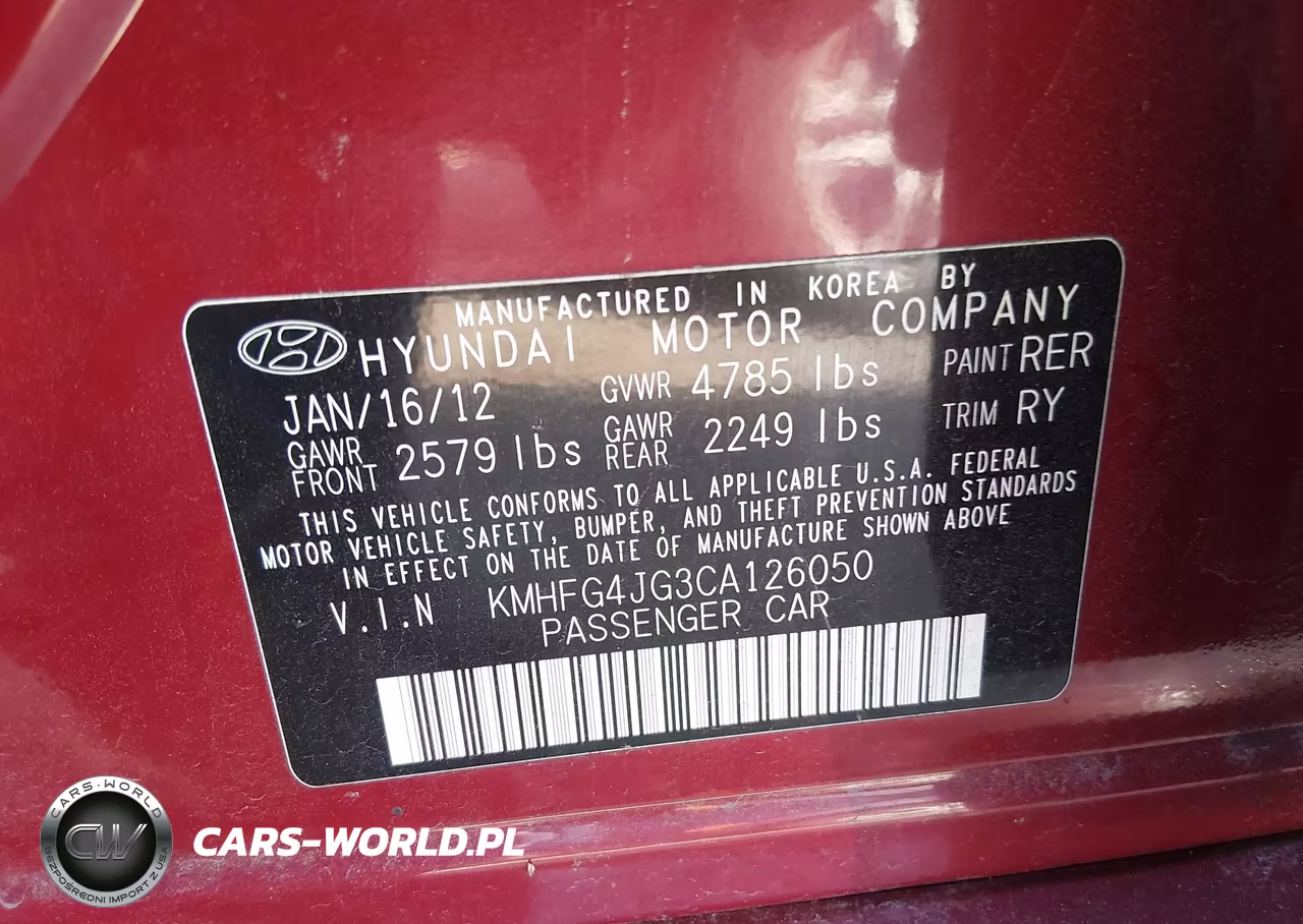 2012 Hyundai Azera VIN:KMHFG4JG3CA126050 - 9