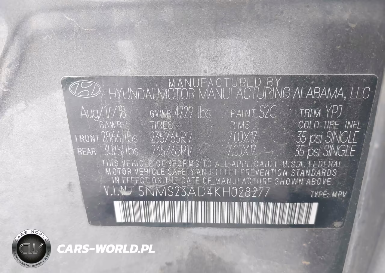 2019 Hyundai Santa Fe Se VIN:5NMS23AD4KH028277 - 9