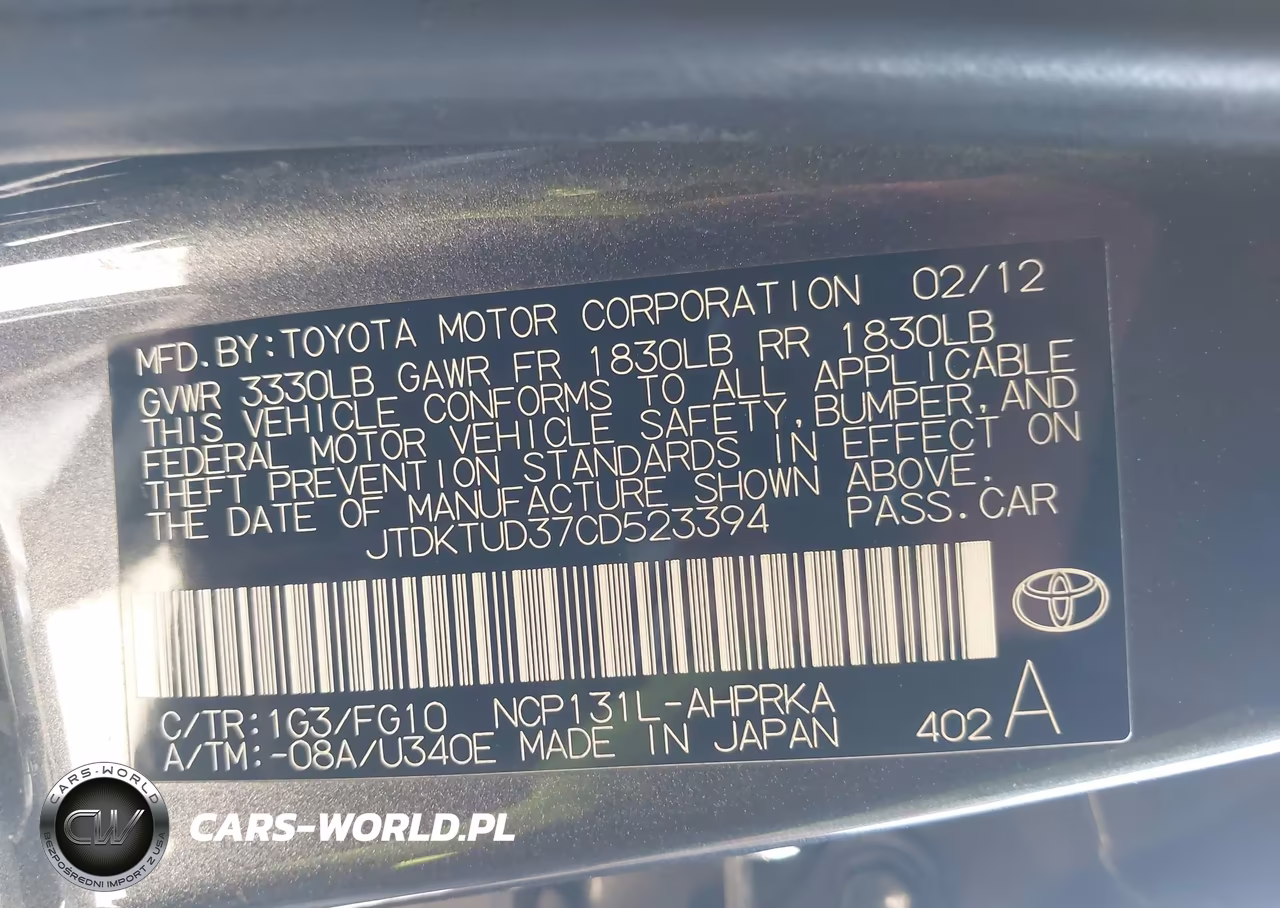 2012 Toyota Yaris Le VIN:JTDKTUD37CD523394 - 9