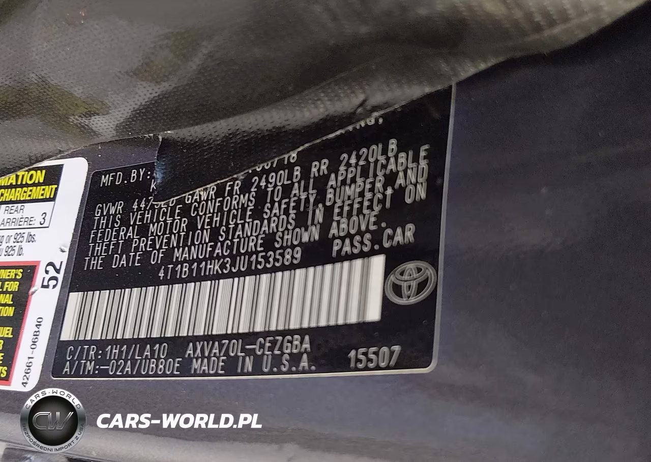 2018 Toyota Camry Xle VIN:4T1B11HK3JU153589 - 9