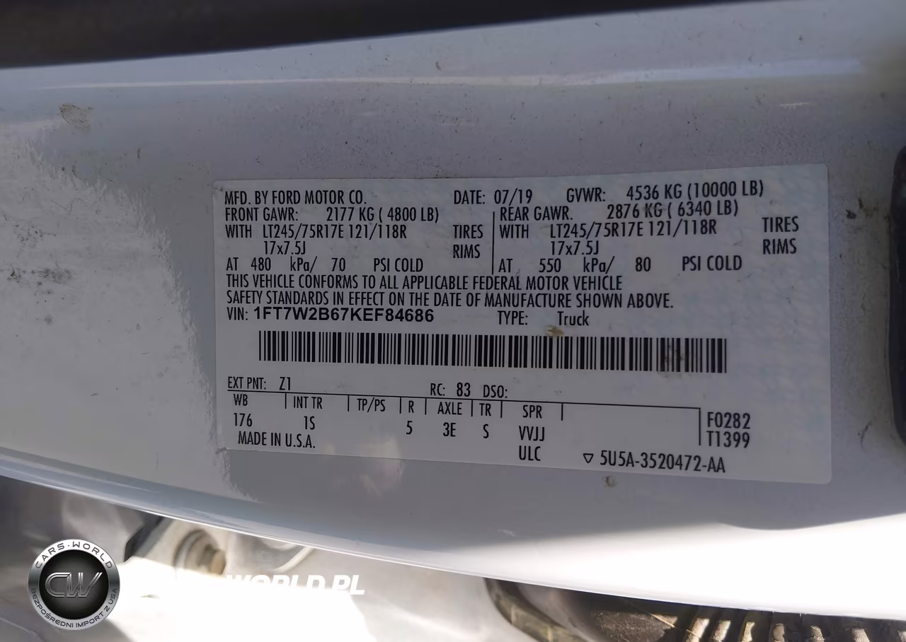 2019 Ford F-250 Xl VIN:1FT7W2B67KEF84686 - 9