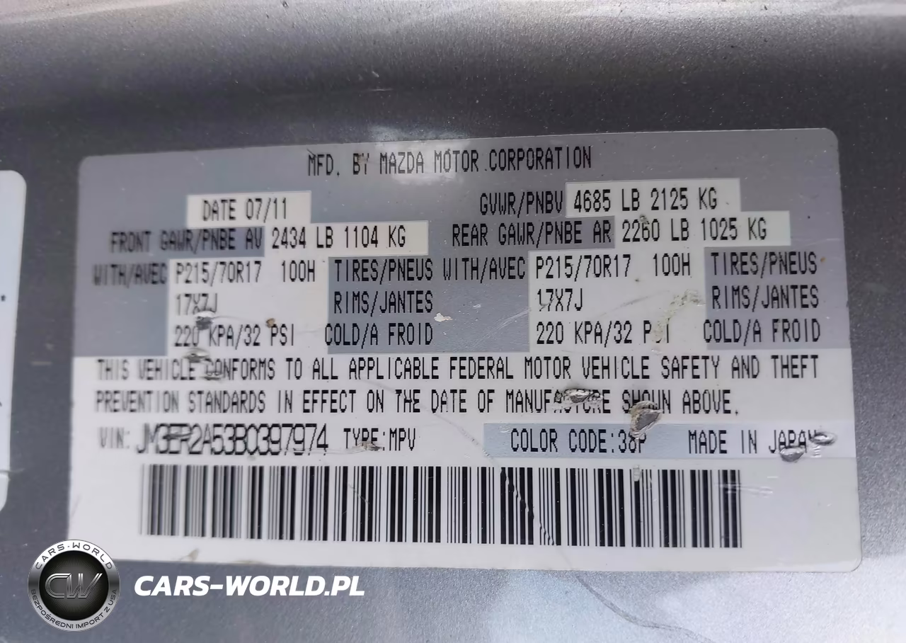 2011 Mazda Cx-7 I Sv VIN:JM3ER2A53B0397974 - 9
