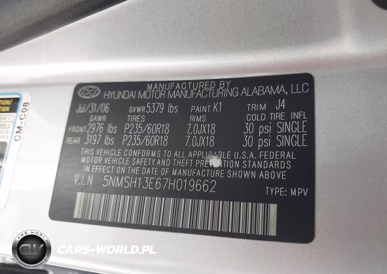 2007 Hyundai Santa Fe Limited-Se VIN:5NMSH13E67H019662 - 9