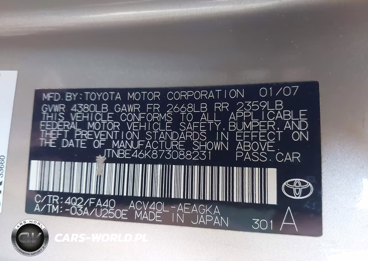 2007 Toyota Camry Xle VIN:JTNBE46K873088231 - 9