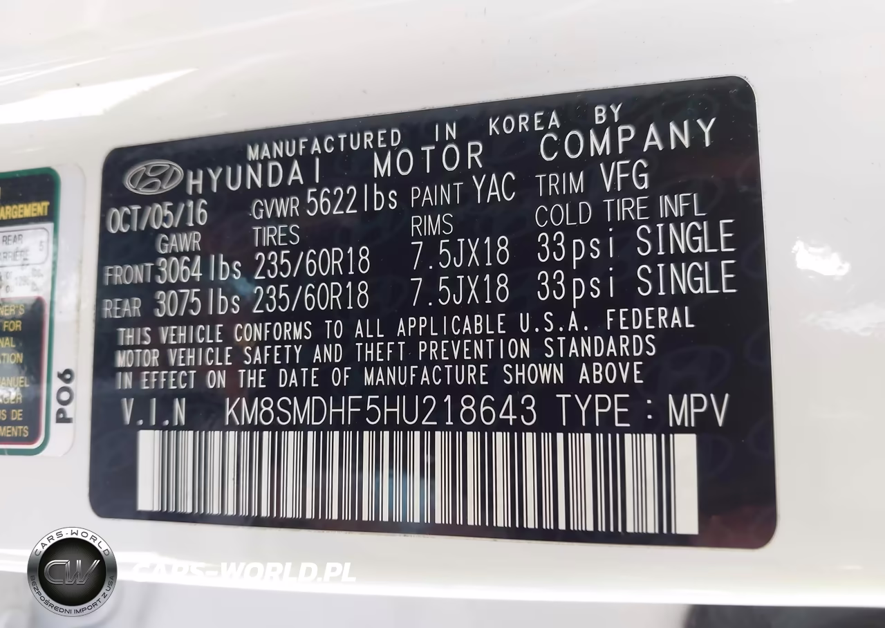 2017 Hyundai Santa Fe Se VIN:KM8SMDHF5HU218643 - 9