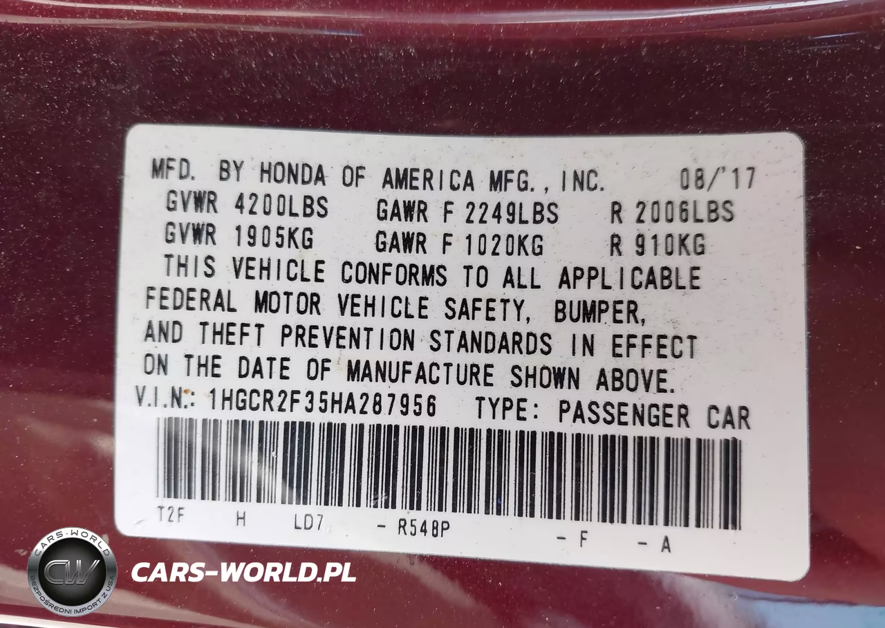 2017 Honda Accord Lx VIN:1HGCR2F35HA287956 - 9