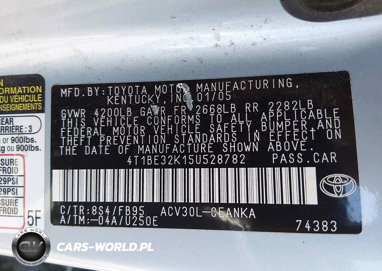 2005 Toyota Camry Le VIN:4T1BE32K15U528782 - 9