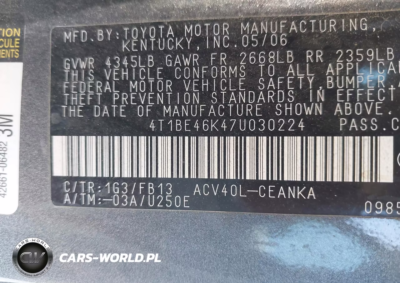 2007 Toyota Camry Le VIN:4T1BE46K47U030224 - 9