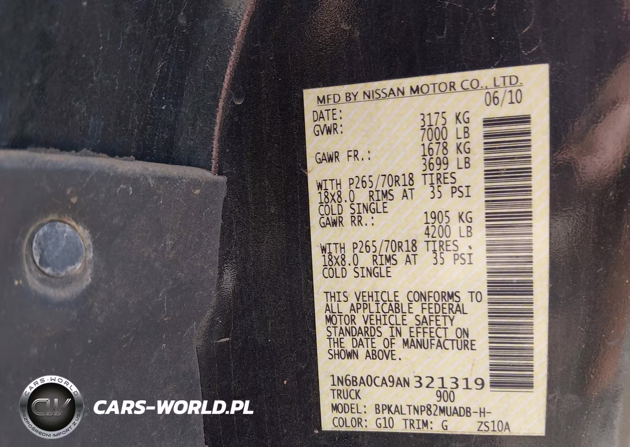 2010 Nissan Titan Se VIN:1N6BA0CA9AN321319 - 9