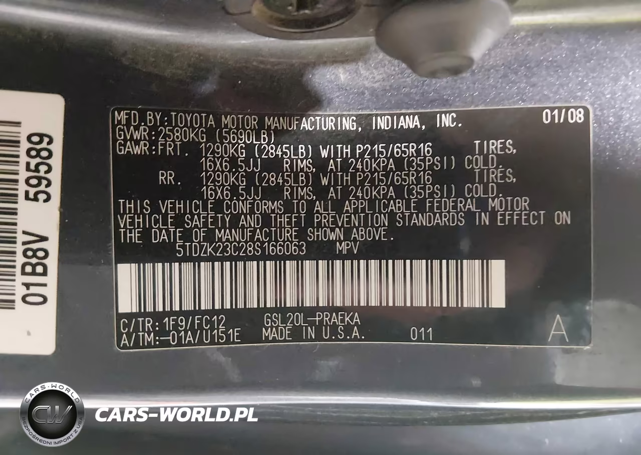 2008 Toyota Sienna Le VIN:5TDZK23C28S166063 - 9