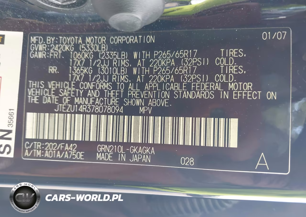 2007 Toyota 4Runner Sr5 VIN:JTEZU14R378078094 - 9