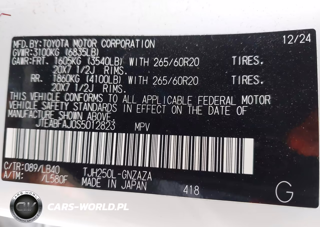 2025 Toyota Land Cruiser VIN:JTEABFAJ0S5012823 - 9