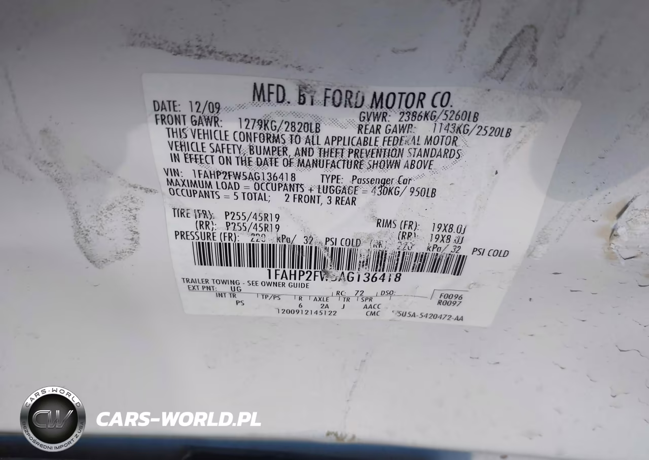 2010 Ford Taurus Limited VIN:1FAHP2FW5AG136418 - 9