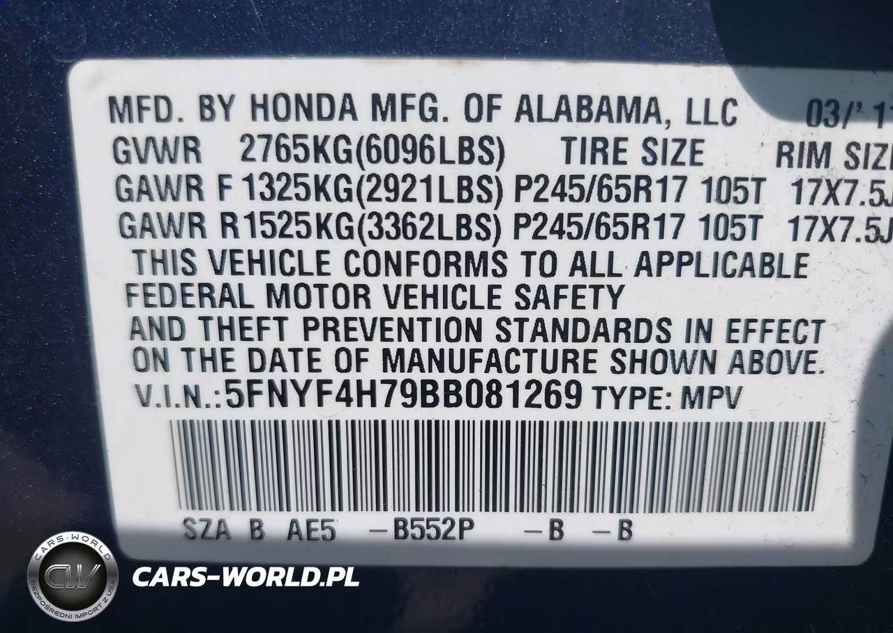 2011 Honda Pilot Ex-L VIN:5FNYF4H79BB081269 - 9