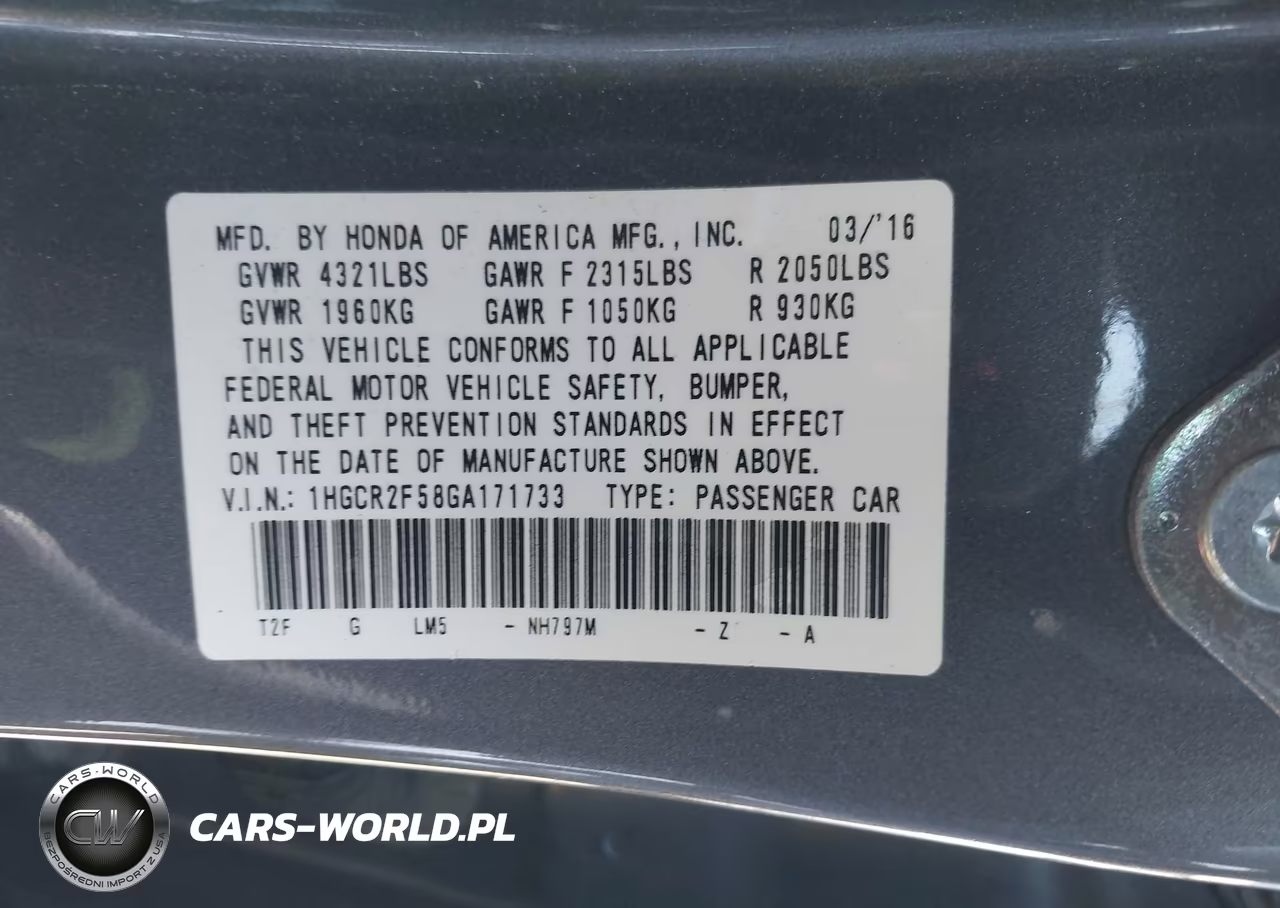 2016 Honda Accord Sport VIN:1HGCR2F58GA171733 - 9