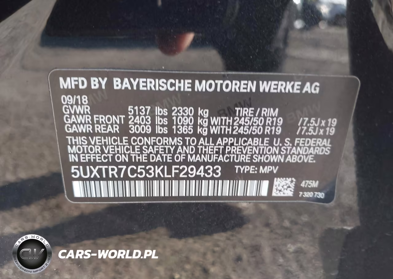 2019 BMW X3 Sdrive30I VIN:5UXTR7C53KLF29433 - 9