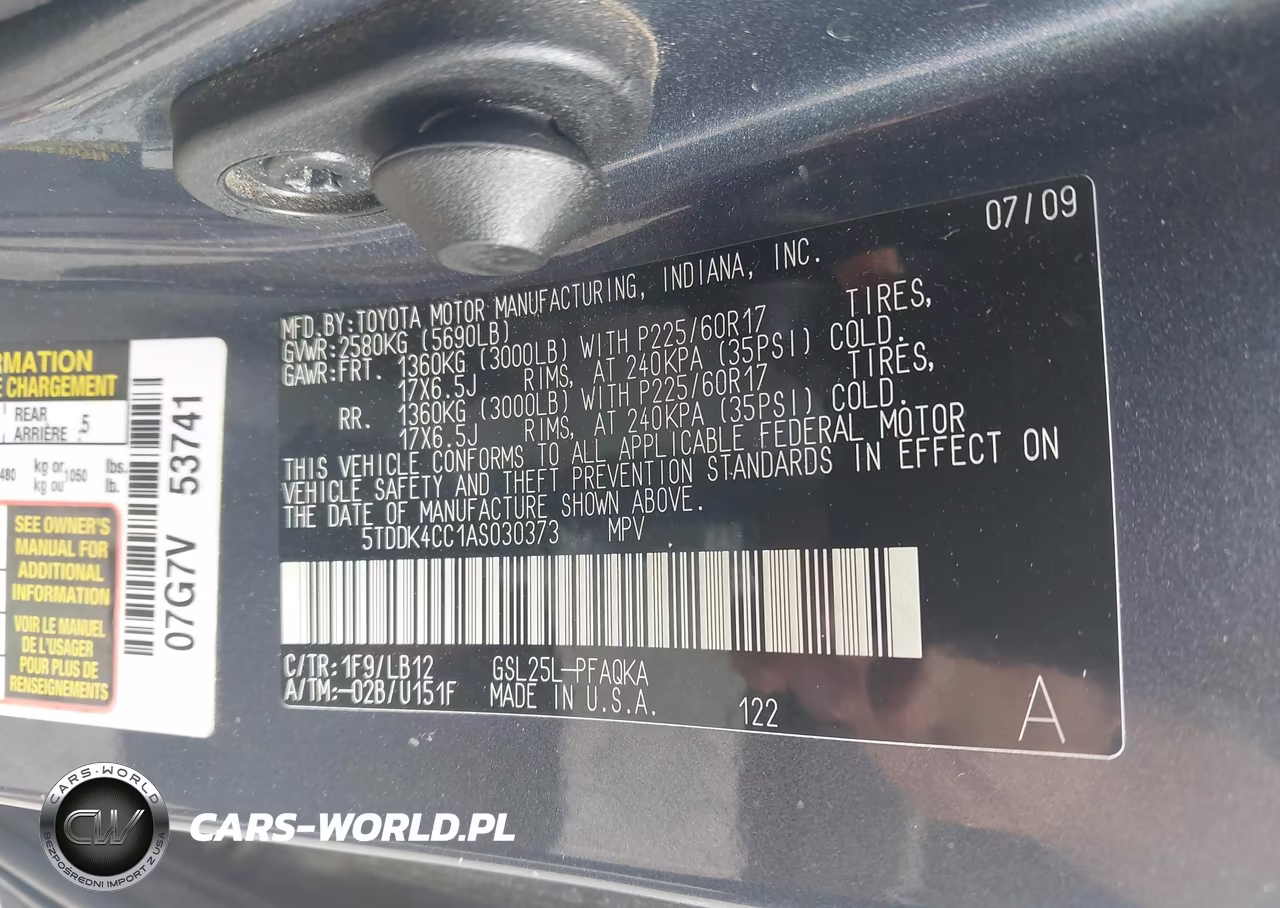 2010 Toyota Sienna Limited VIN:5TDDK4CC1AS030373 - 9