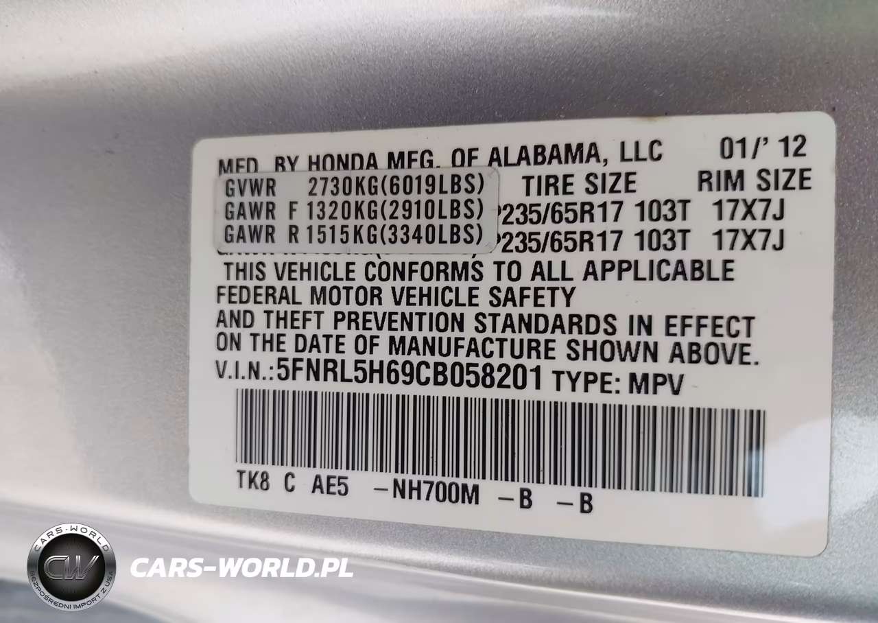 2012 Honda Odyssey Ex-L VIN:5FNRL5H69CB058201 - 9
