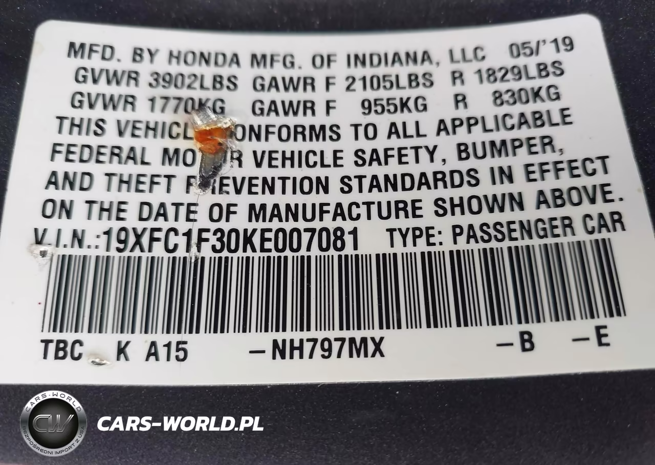 2019 Honda Civic Ex VIN:19XFC1F30KE007081 - 9