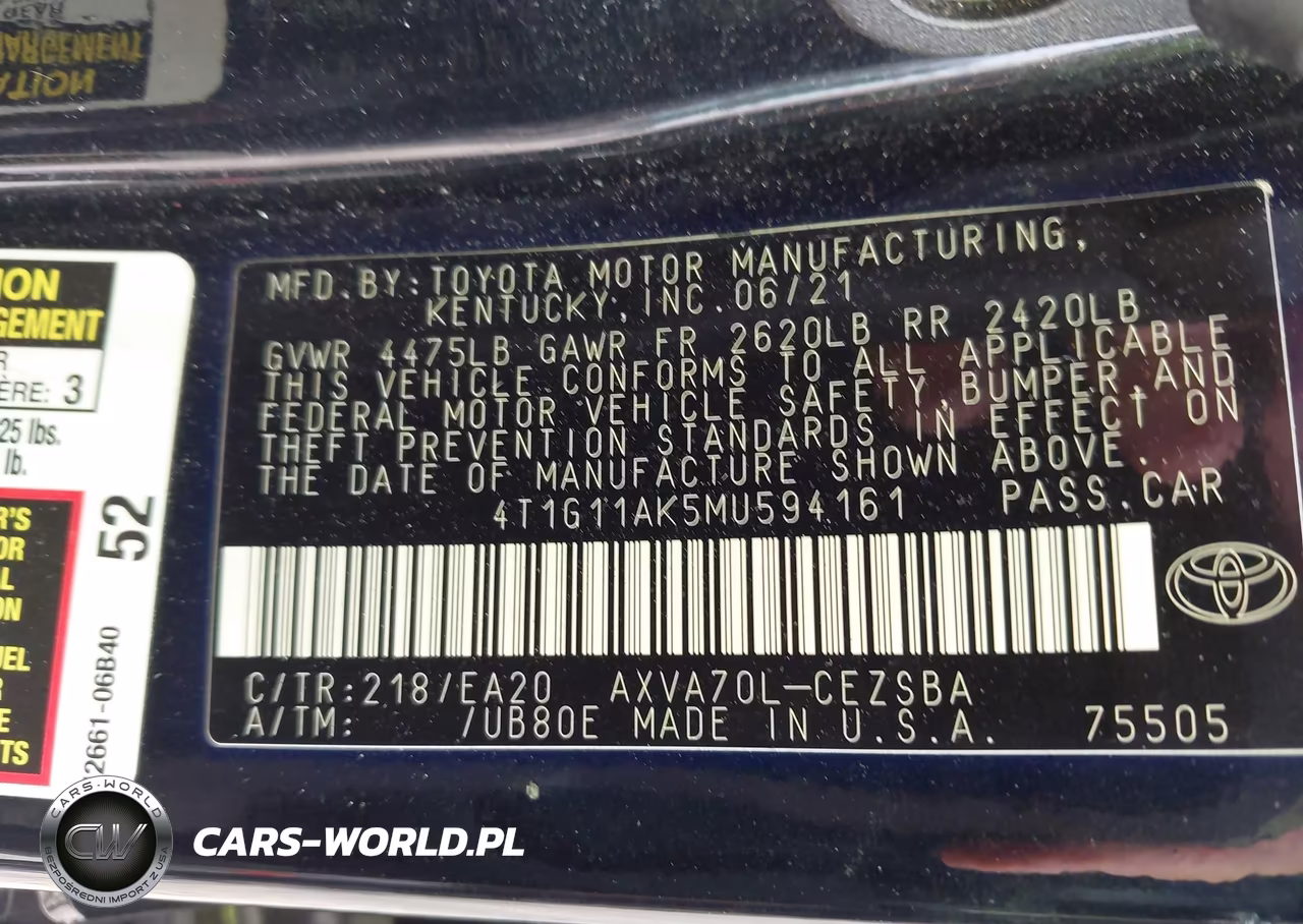 2021 Toyota Camry Se VIN:4T1G11AK5MU594161 - 9