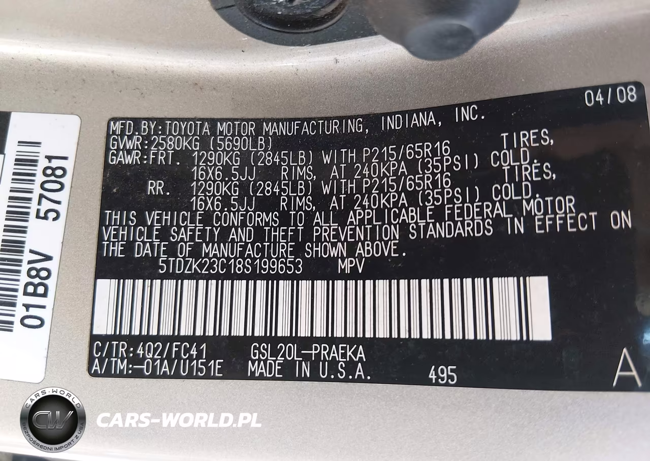 2008 Toyota Sienna Le VIN:5TDZK23C18S199653 - 9