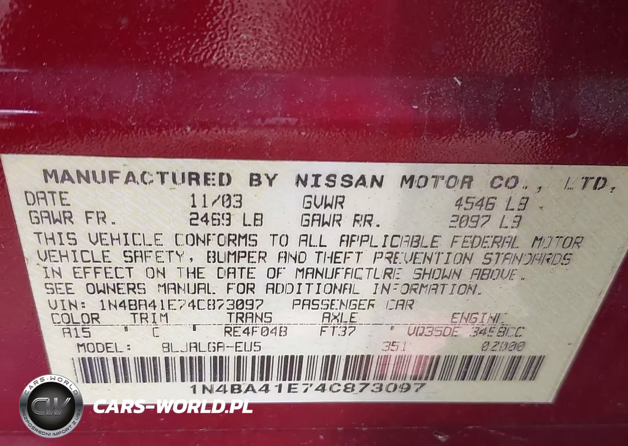 2004 Nissan Maxima 3.5 Sl VIN:1N4BA41E74C873097 - 9