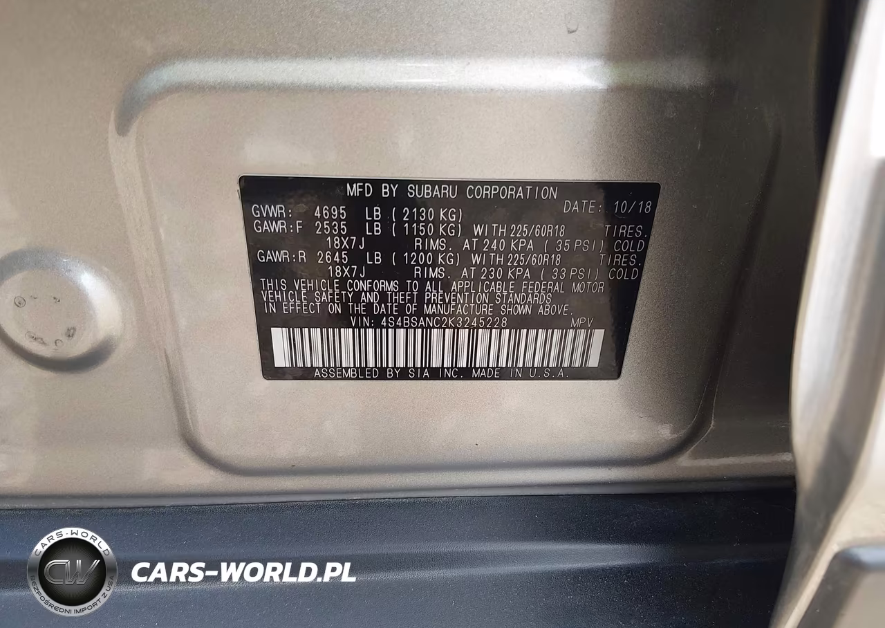 2019 Subaru Outback 2.5I Limited VIN:4S4BSANC2K3245228 - 9