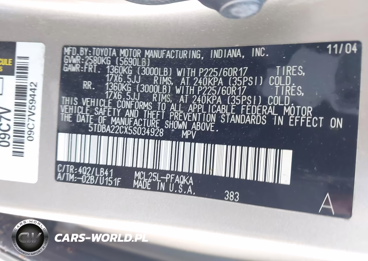 2005 Toyota Sienna Xle Limited VIN:5TDBA22CX5S034928 - 9