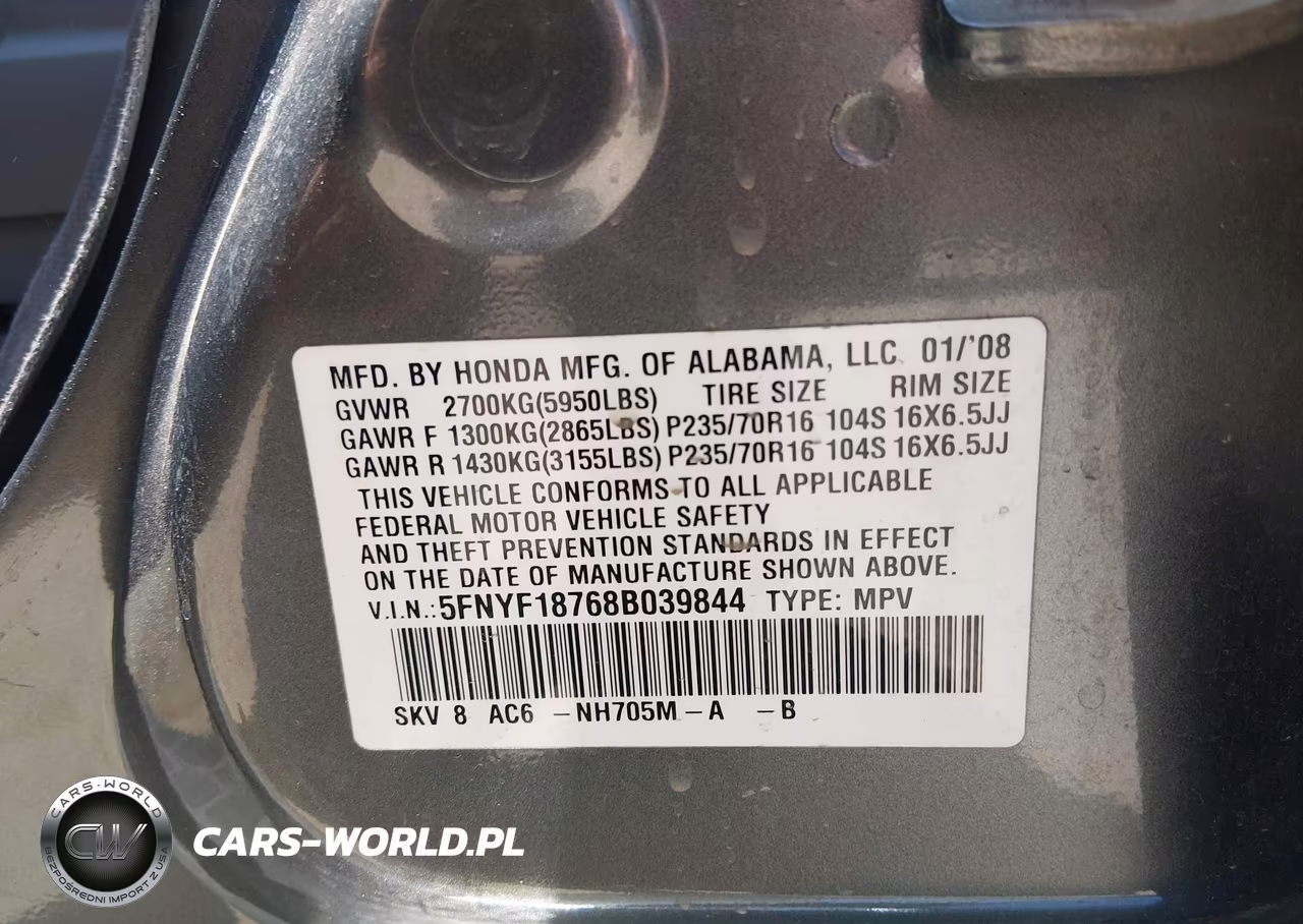 2008 Honda Pilot Ex-L VIN:5FNYF18768B039844 - 9