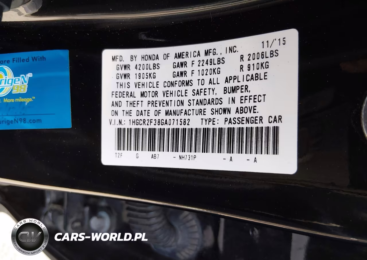 2016 Honda Accord Lx VIN:1HGCR2F38GA071582 - 9