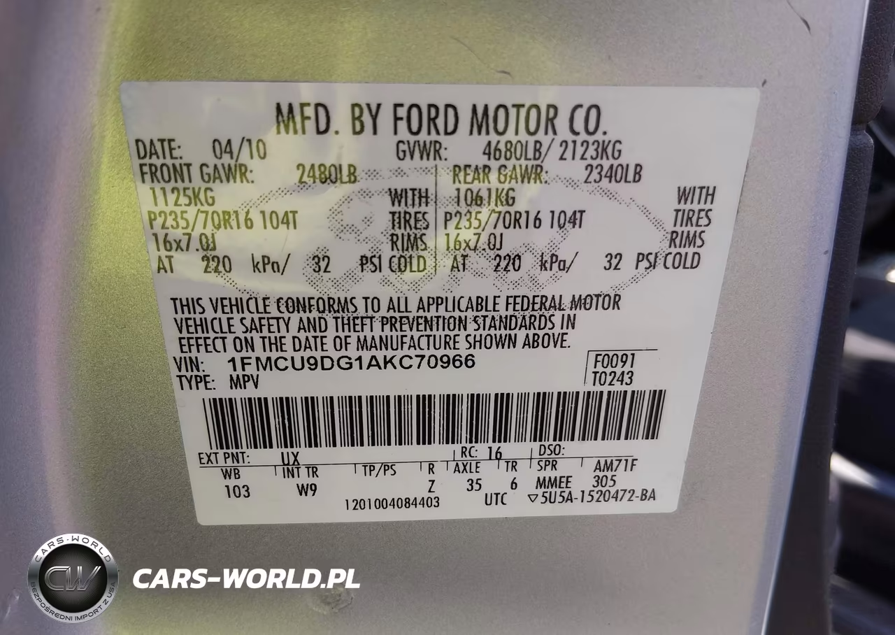 2010 Ford Escape Xlt VIN:1FMCU9DG1AKC70966 - 9