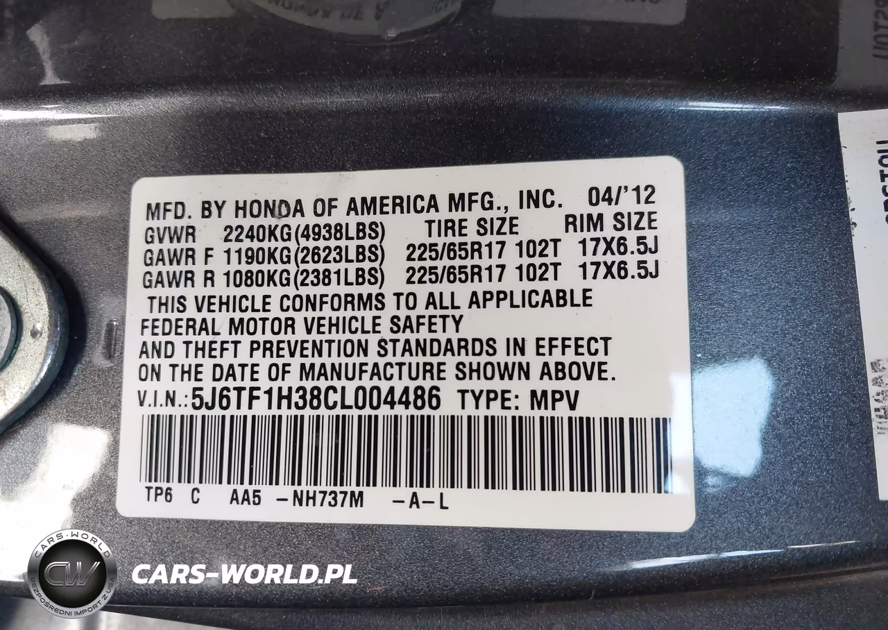 2012 Honda Crosstour Ex VIN:5J6TF1H38CL004486 - 9