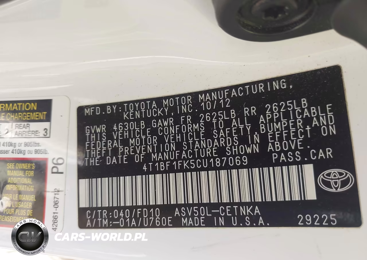 2012 Toyota Camry Le VIN:4T1BF1FK5CU187069 - 9