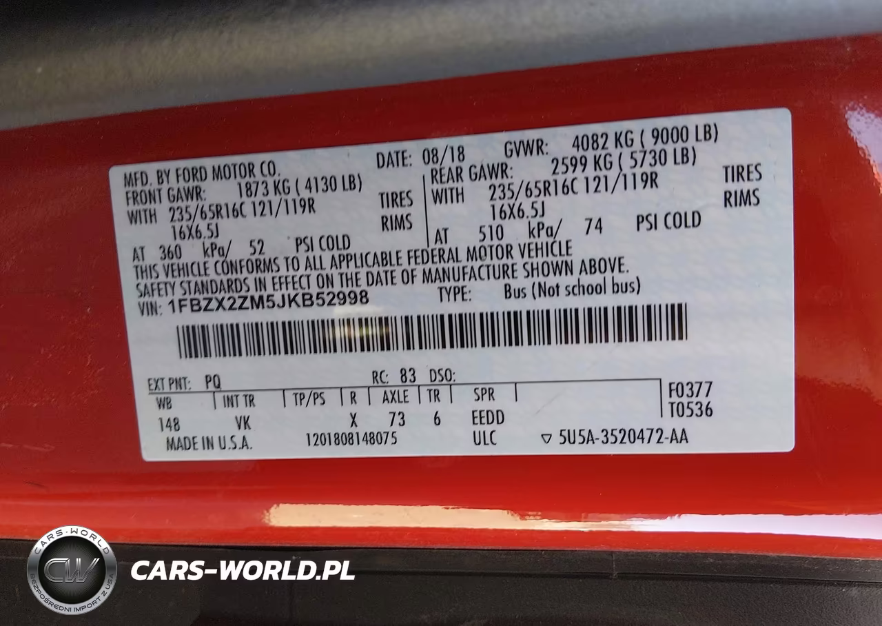 2018 Ford Transit-350 Xl VIN:1FBZX2ZM5JKB52998 - 9