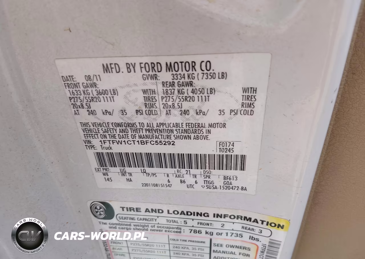 2011 Ford F-150 Lariat VIN:1FTFW1CT1BFC55292 - 9