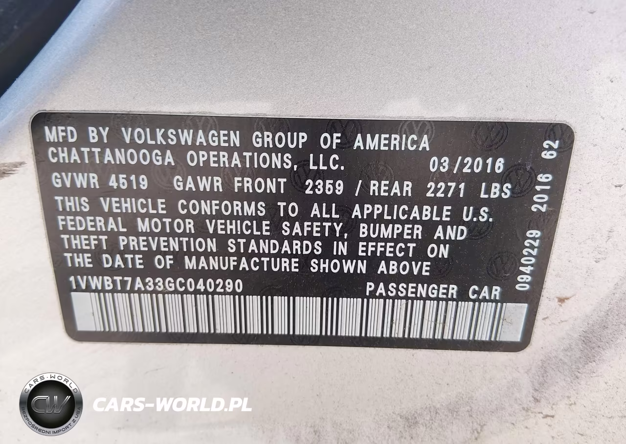 2016 Volkswagen Passat 1.8T Se VIN:1VWBT7A33GC040290 - 9