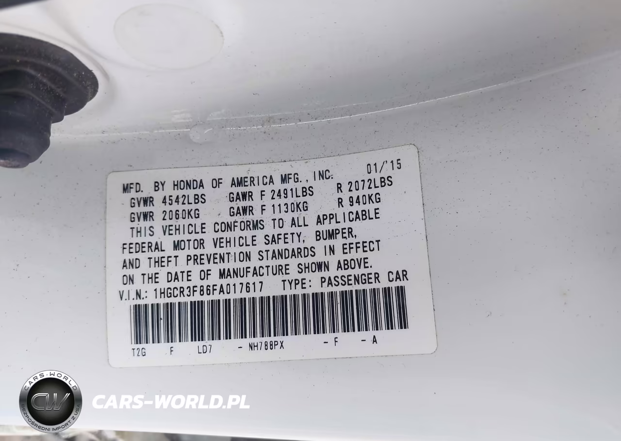 2015 Honda Accord Ex-L V-6 VIN:1HGCR3F86FA017617 - 9