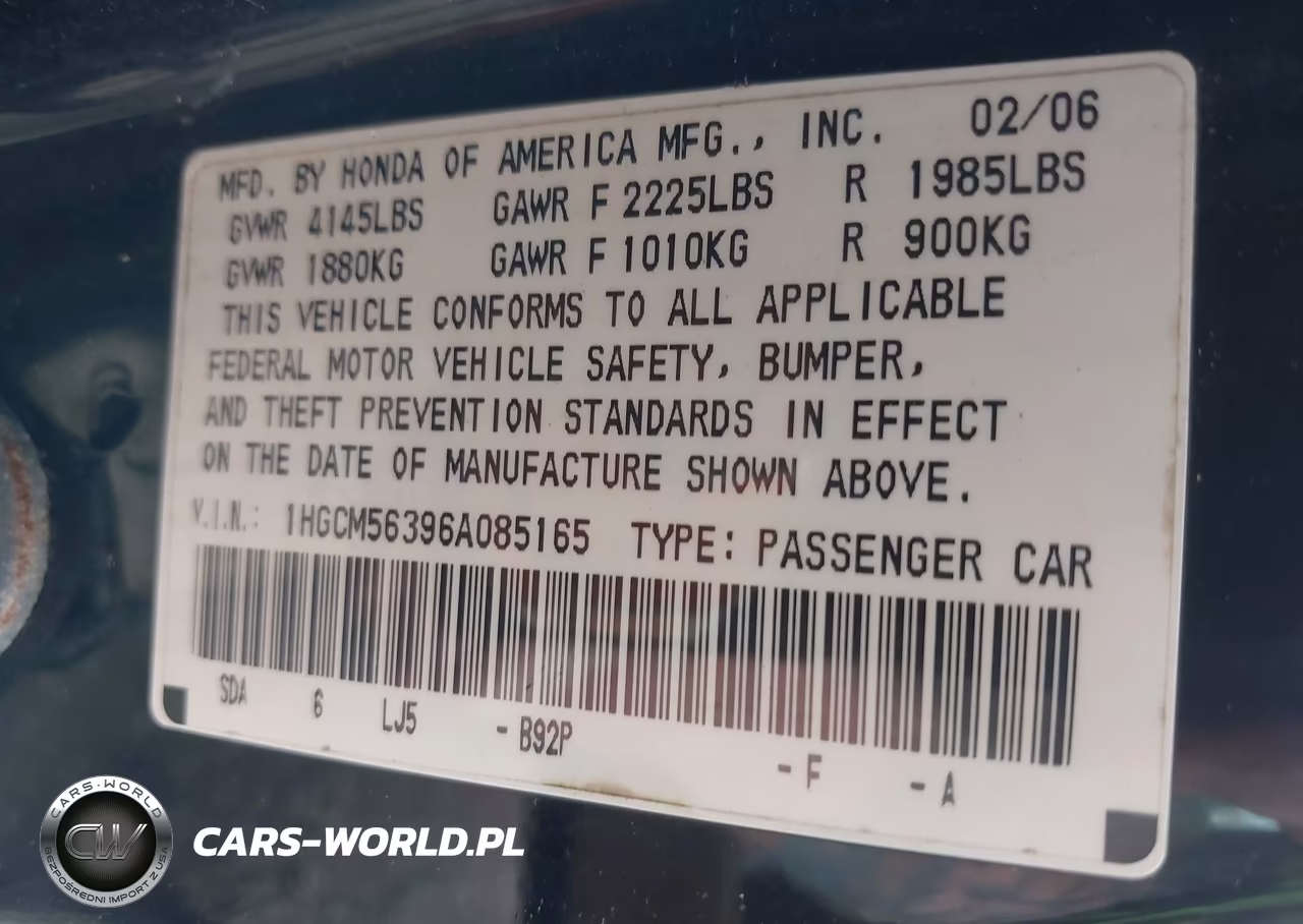 2006 Honda Accord 2.4 Se VIN:1HGCM56396A085165 - 9