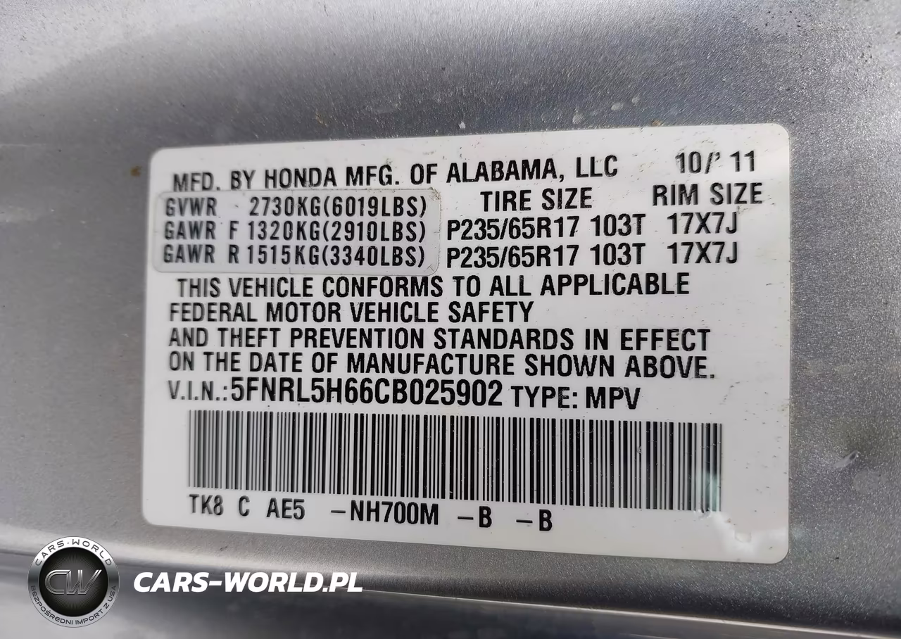 HONDA ODYSSEY EX VIN:5FNRL5H66CB025902 - 9