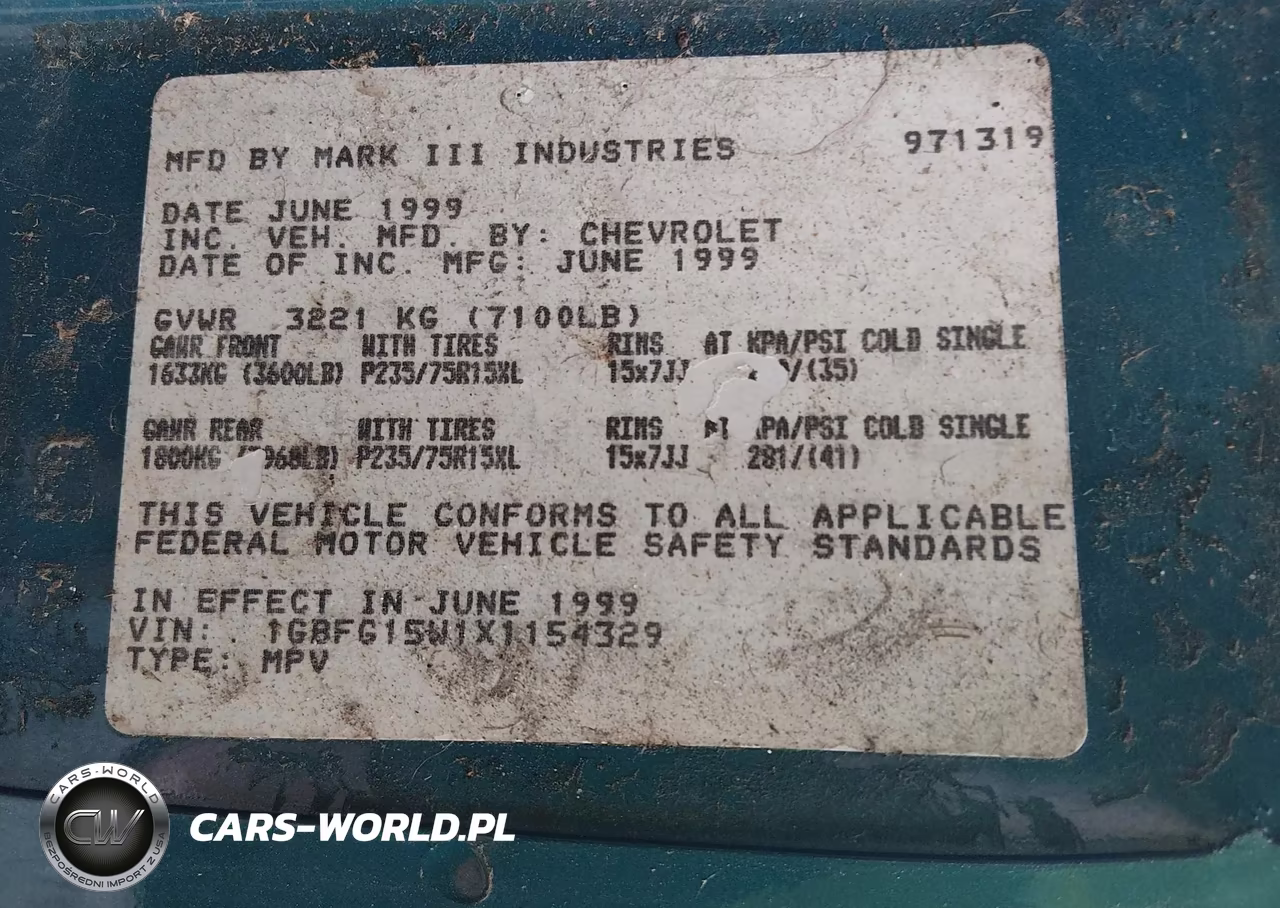 1999 Chevrolet Express Van VIN:1GBFG15W1X1154329 - 9
