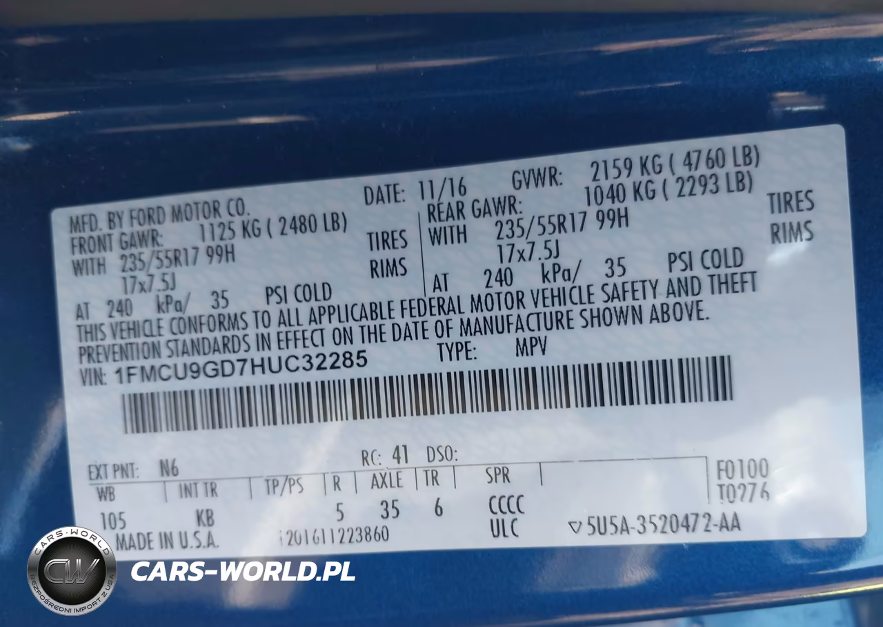 2017 Ford Escape Se VIN:1FMCU9GD7HUC32285 - 9