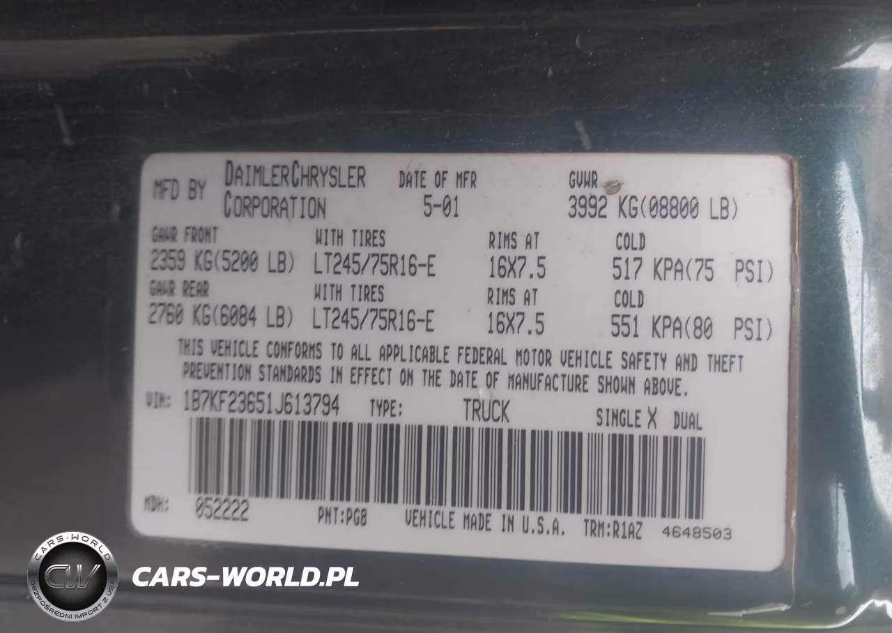 2001 Dodge Ram 2500 St VIN:1B7KF23651J613794 - 9
