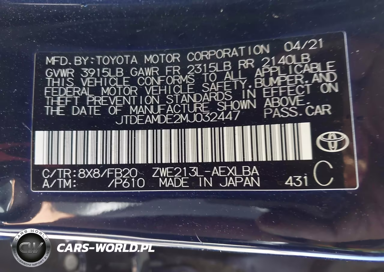 2021 Toyota Corolla Hybrid Le VIN:JTDEAMDE2MJ032447 - 9