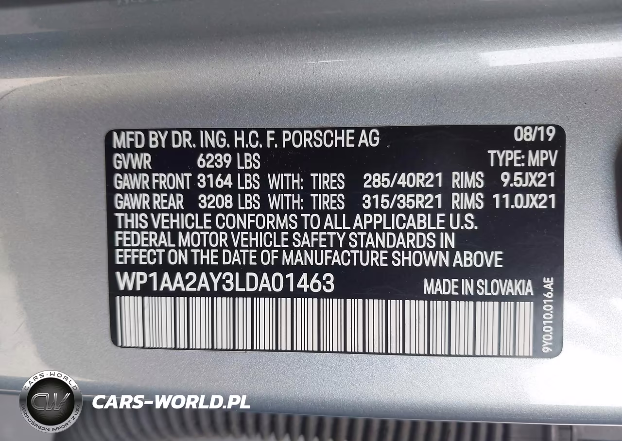 2020 Porsche Cayenne VIN:WP1AA2AY3LDA01463 - 9