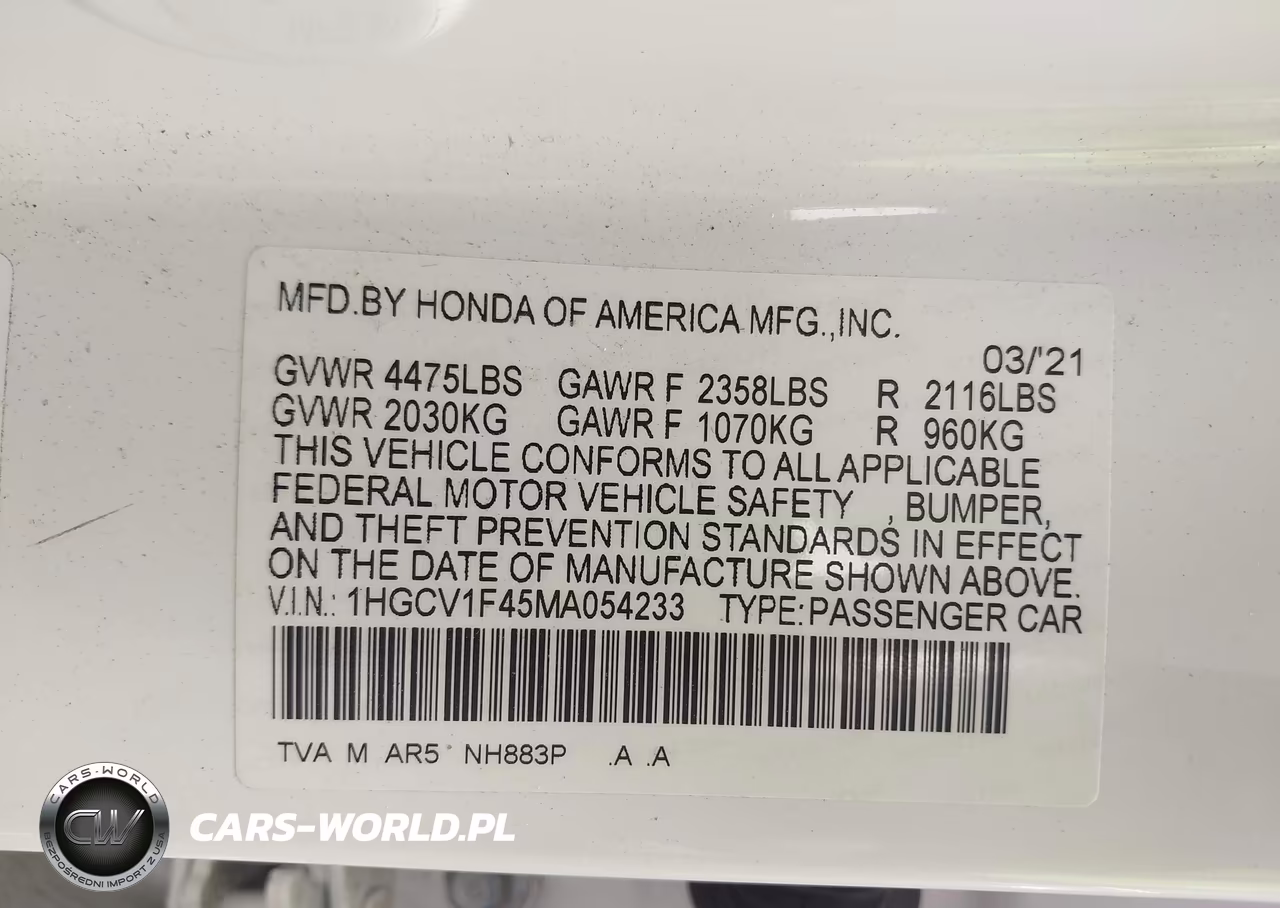 2021 Honda Accord Sport Special Edition VIN:1HGCV1F45MA054233 - 9