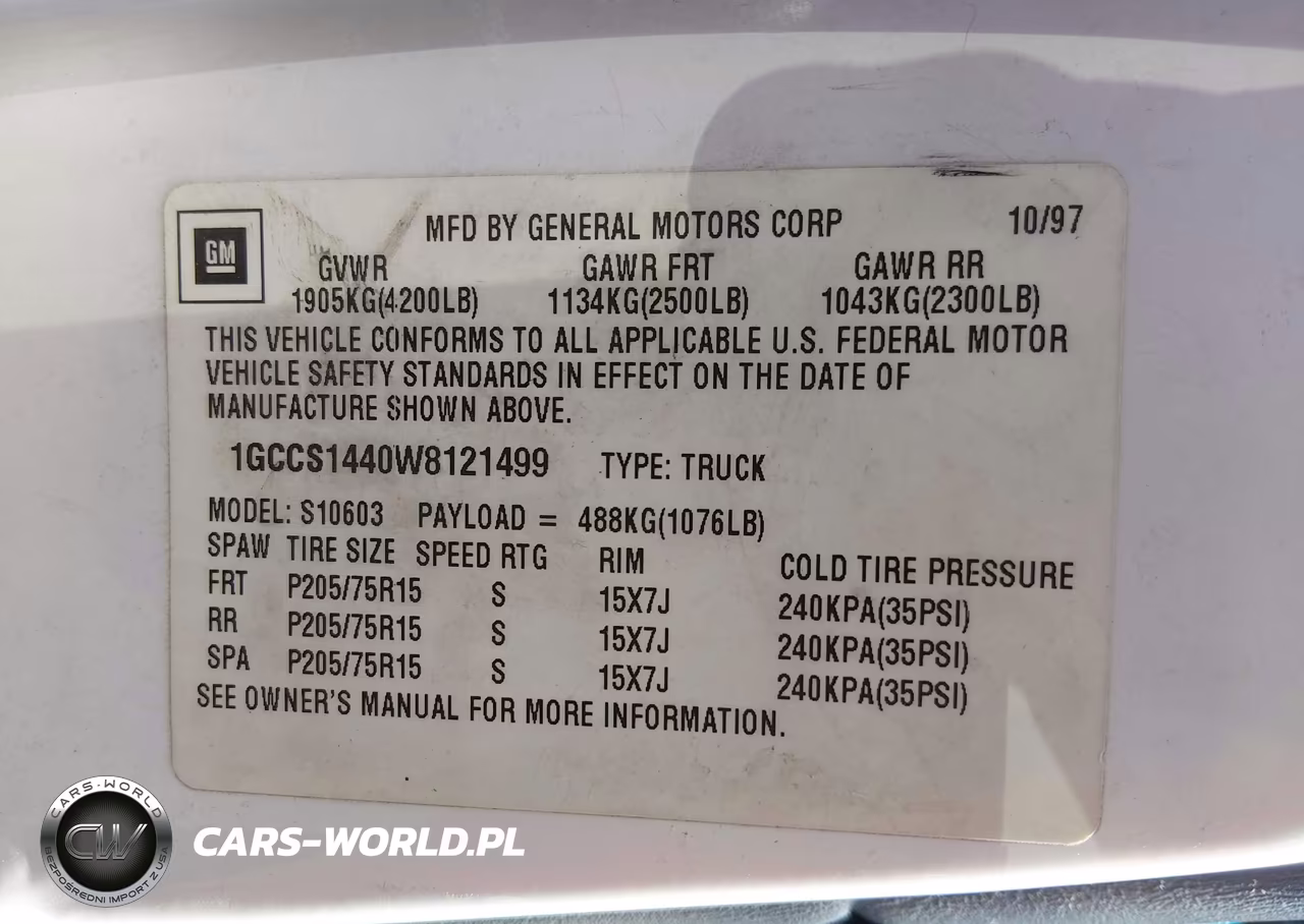 1998 Chevrolet S-10 Fleetside VIN:1GCCS1440W8121499 - 9