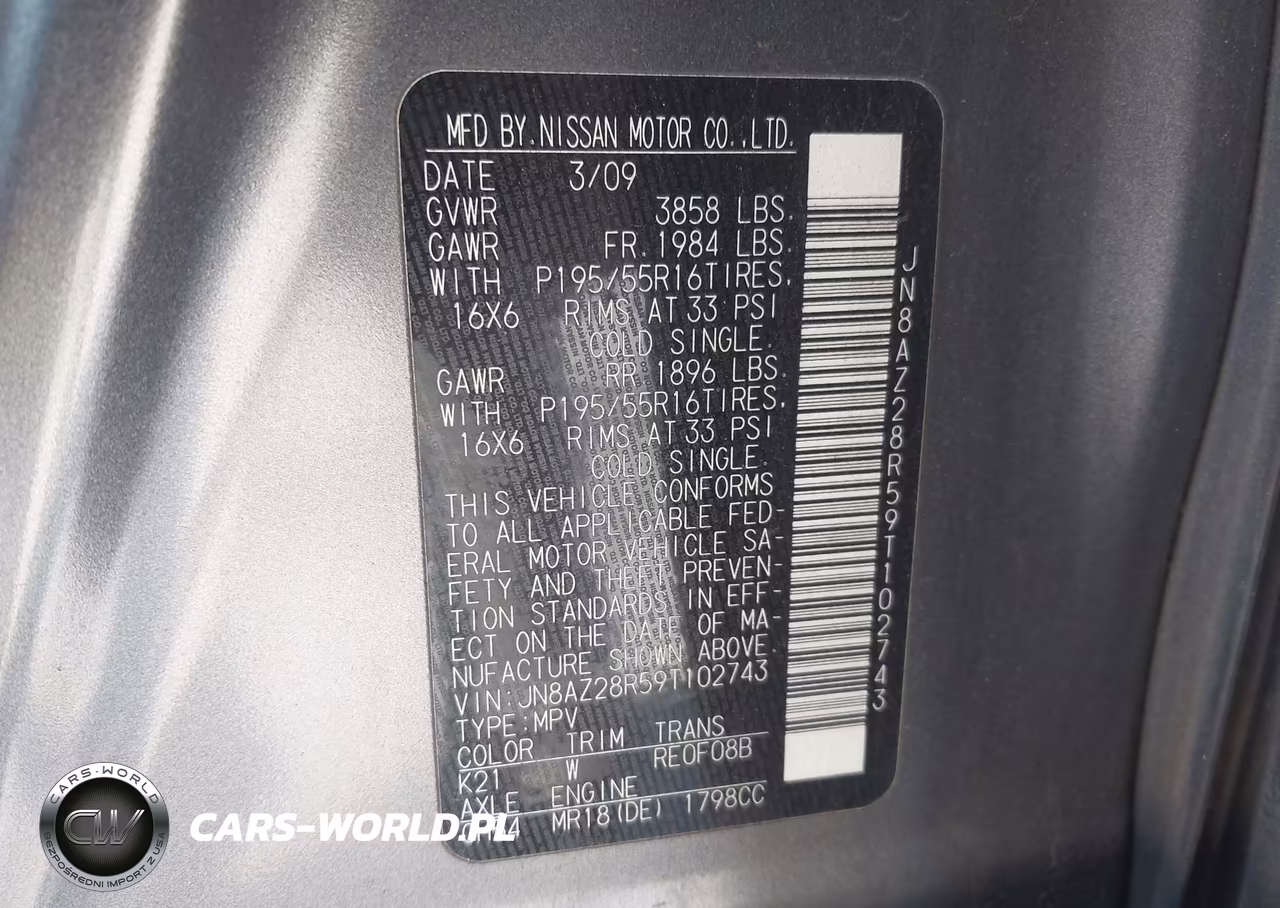 2009 Nissan Cube 1.8Sl VIN:JN8AZ28R59T102743 - 9